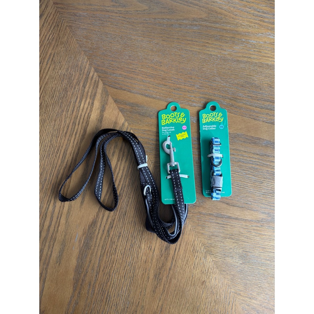 Boots & Barkley Reflective Dog Leash and Adjustable Collar Set XS S Black Blue